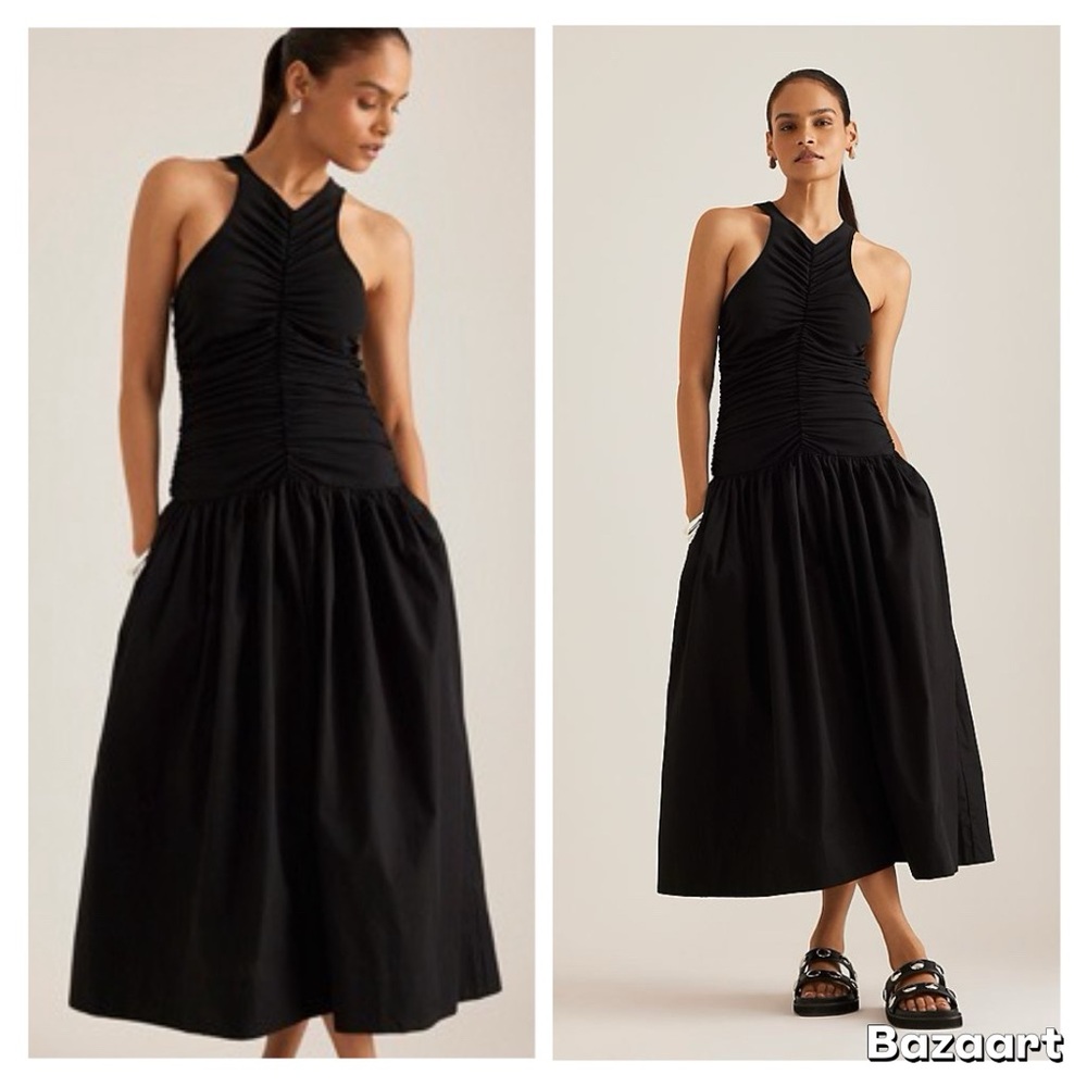 By Anthropologie Twofer Halter Drop-Waist Midi Dress Sz M - Picture 5 of 14